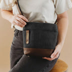 Betsy Bucket Bag | Black Washed Canvas + Brown Leather