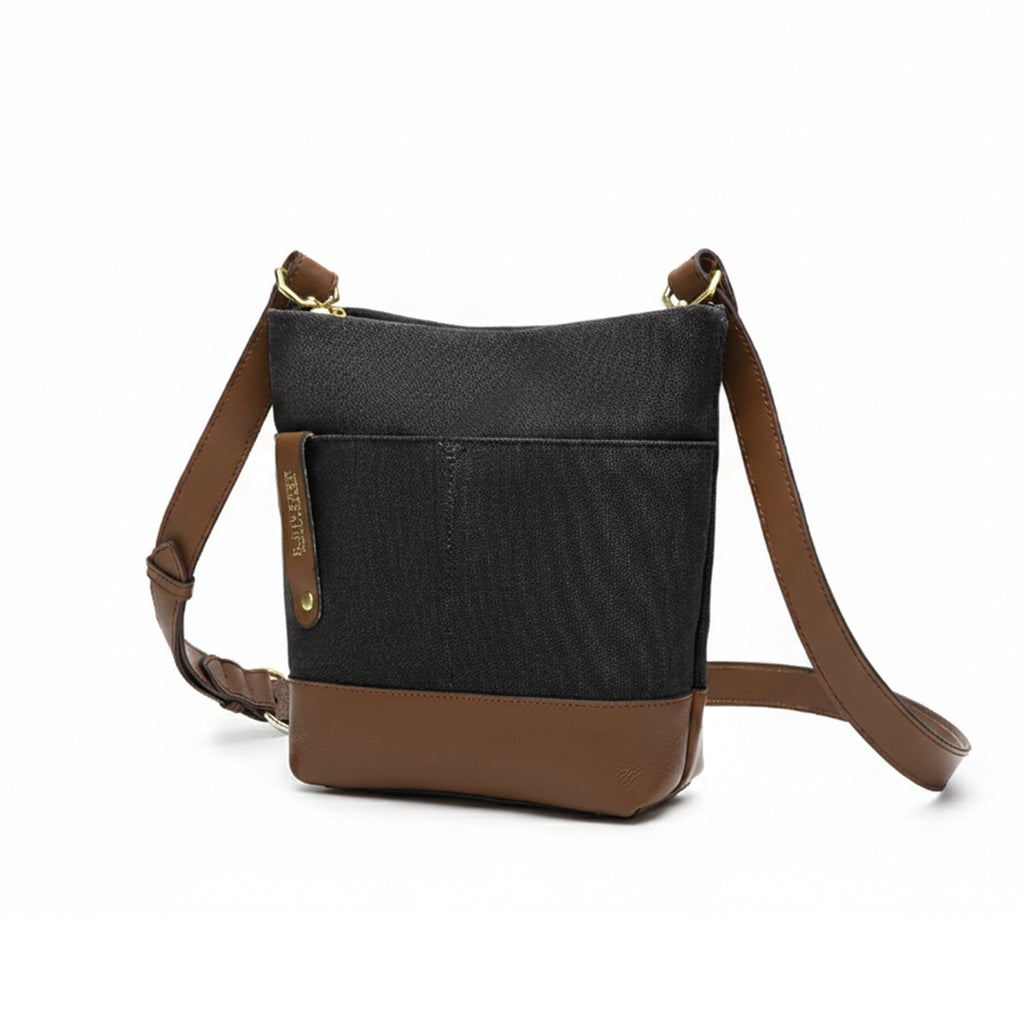 Betsy Bucket Bag | Black Washed Canvas + Brown Leather