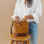 Betsy Bucket Bag | Mustard Suede + Brown Leather
