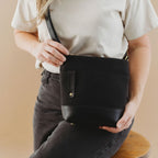 Betsy Bucket Bag | Black Washed Canvas + Black Leather