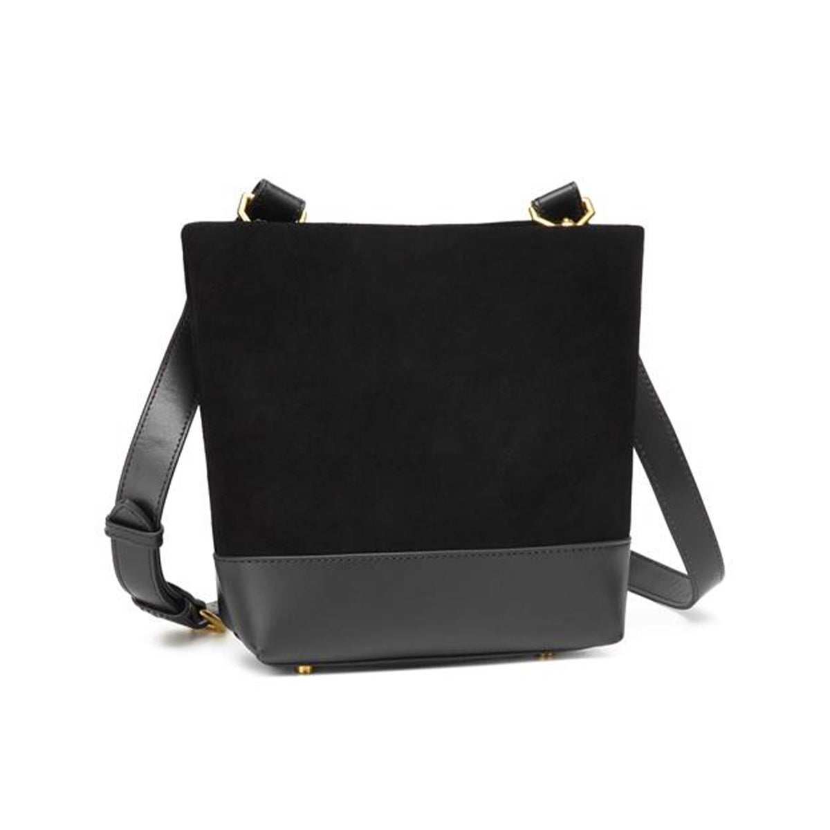 Betsy Bucket Bag | Black Suede + Black