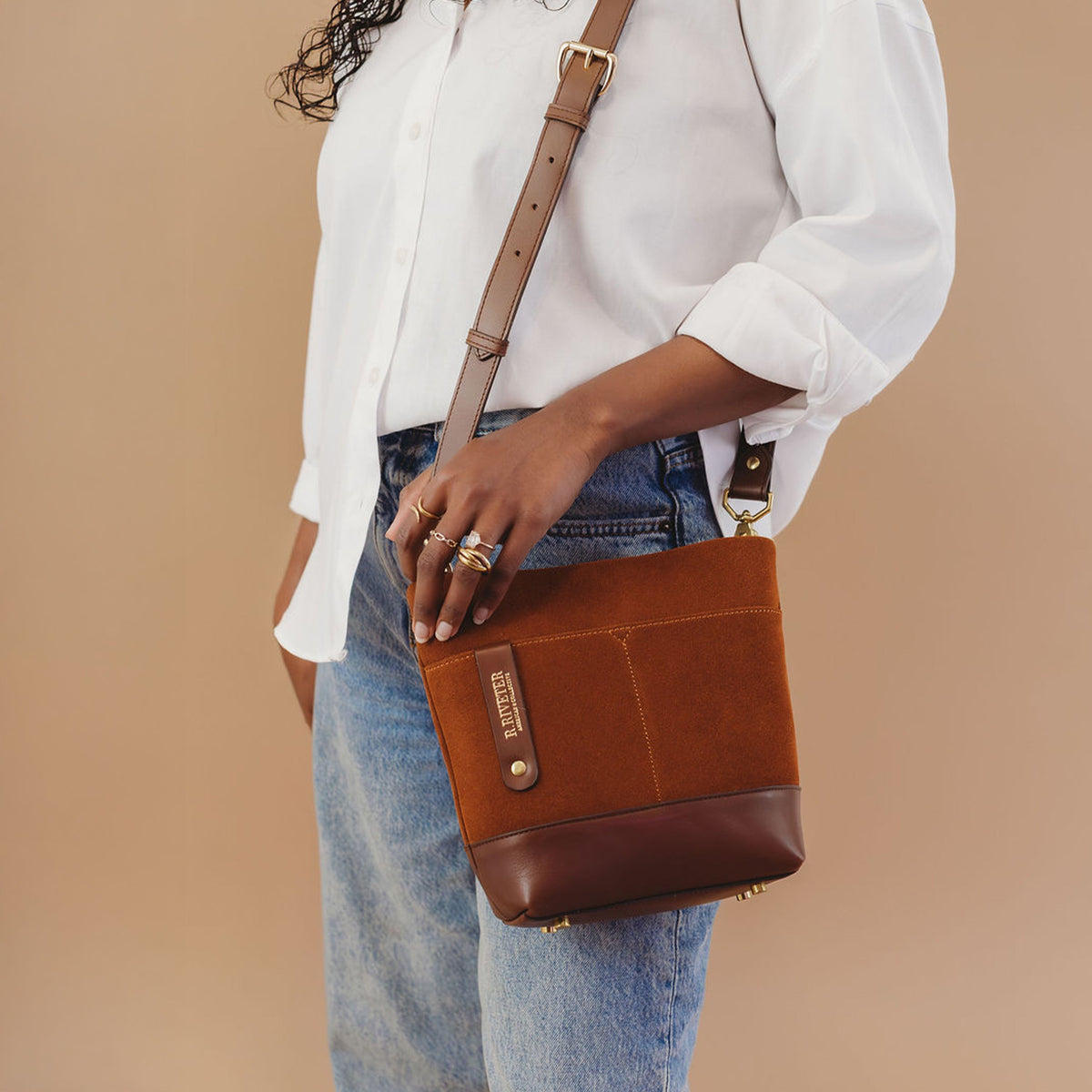 Betsy Bucket Bag | Rust Suede + Brown