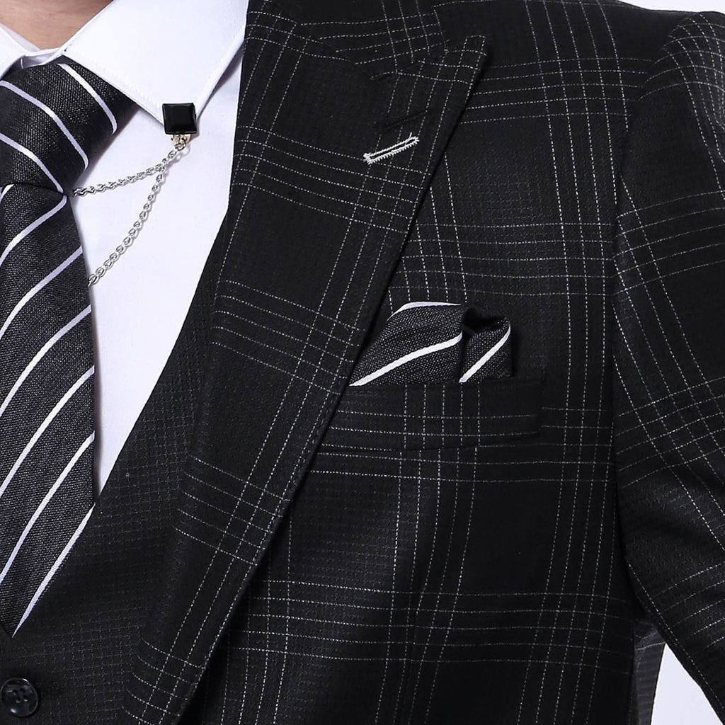 Levi 3-Piece Checkered Slim Fit Suit // Black