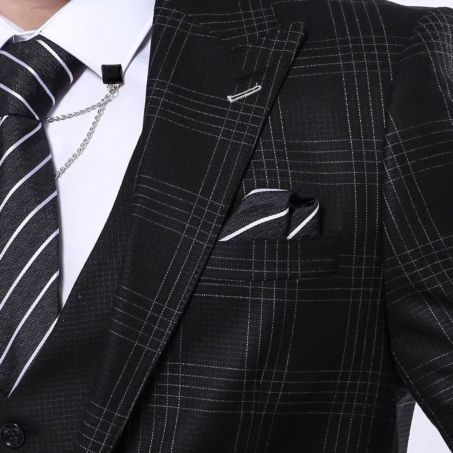 Levi 3-Piece Checkered Slim Fit Suit // Black