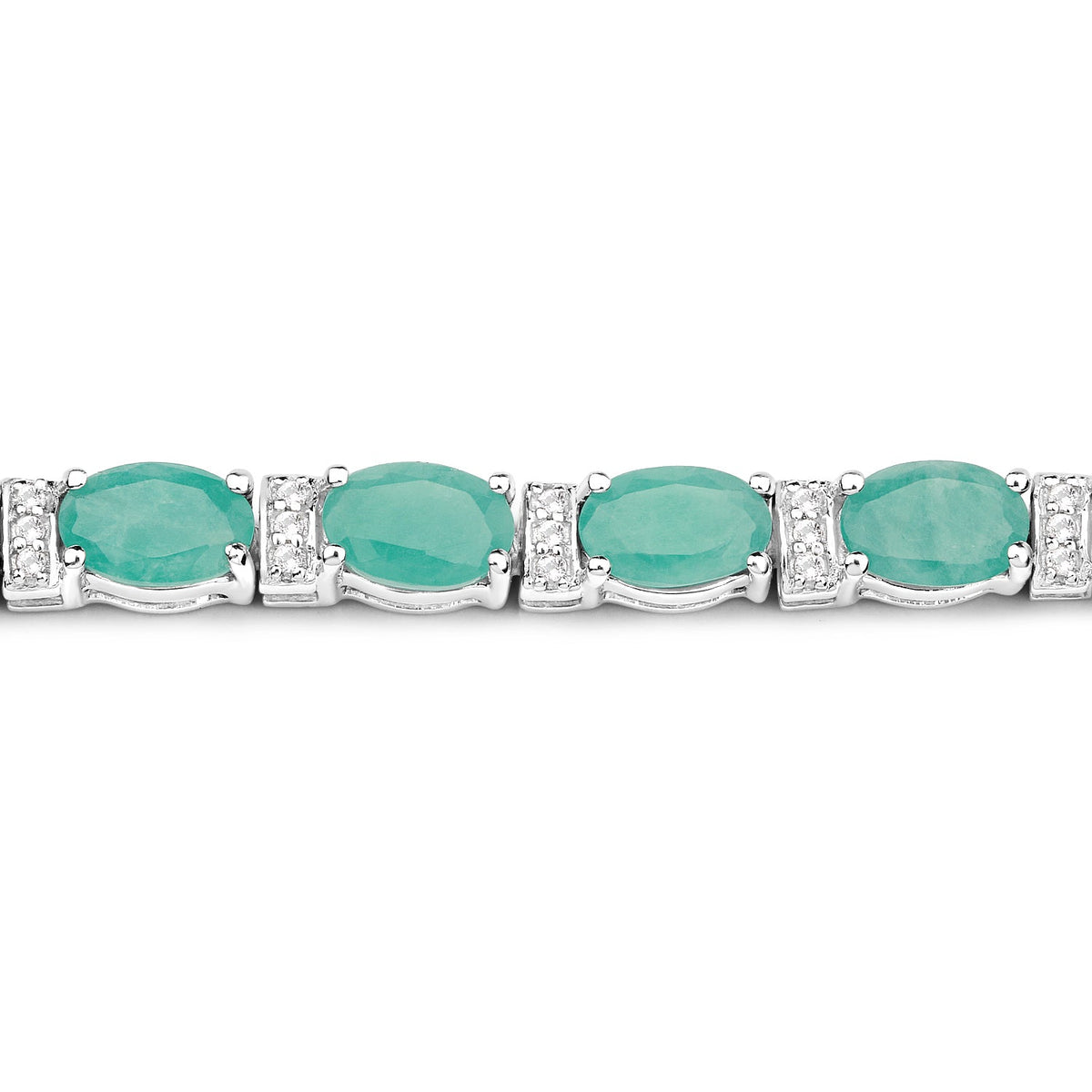 10.47 Carat Genuine Emerald and White Topaz .925 Sterling Silver Bracelet