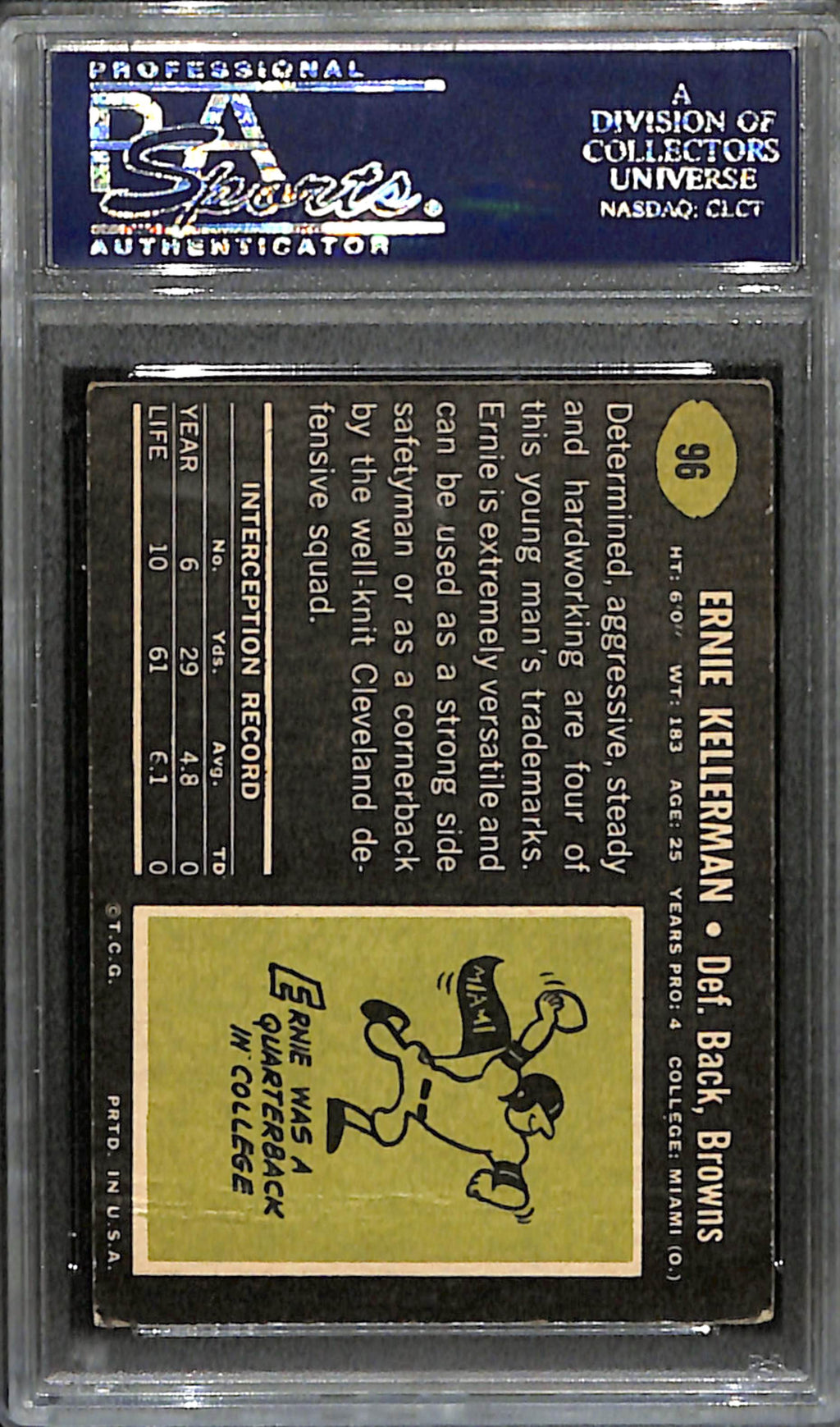 Ernie Kellerman Signed 1969 Topps Card #96 Cleveland Browns PSA/DNA 185967