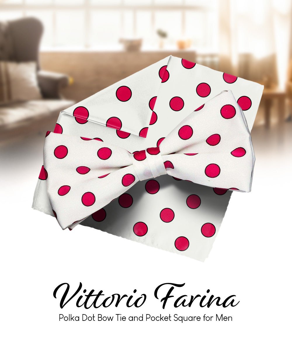 Vittorio Farina Men's Polka Dot Satin Bow Tie & Pocket Square in Gift Box