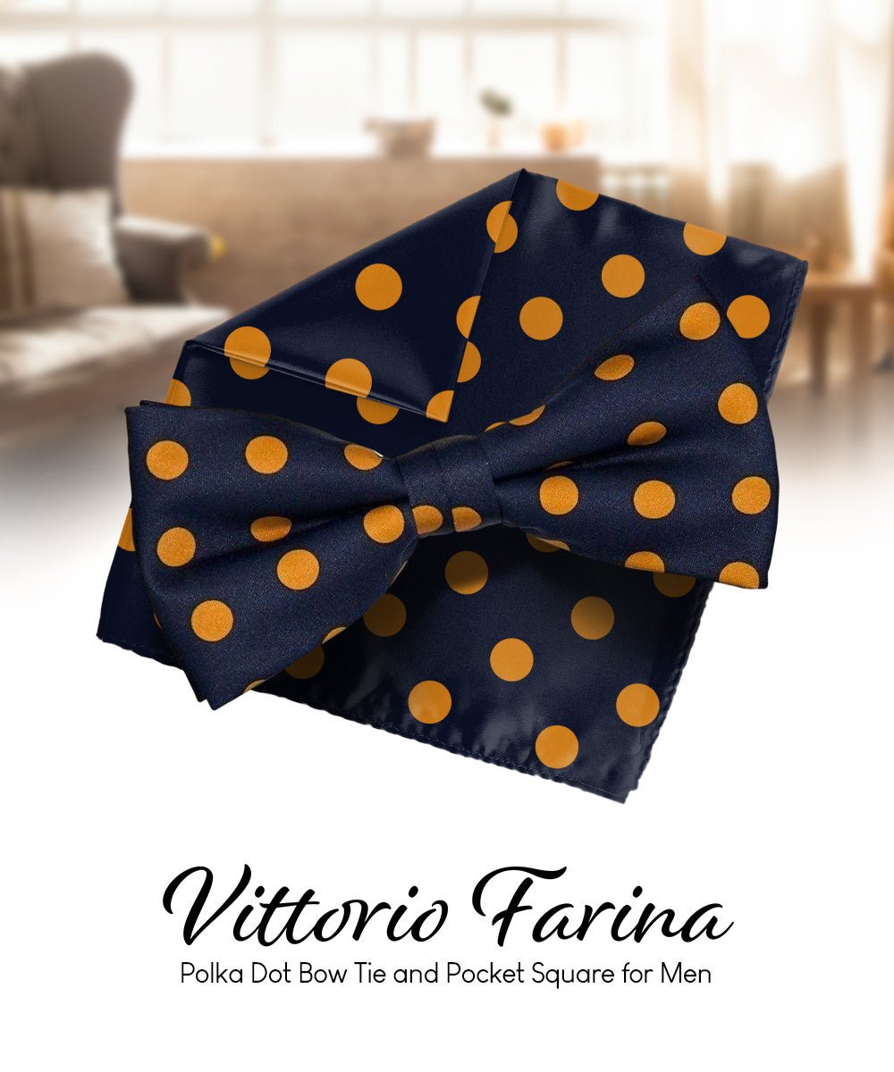 Vittorio Farina Men's Polka Dot Satin Bow Tie & Pocket Square in Gift Box