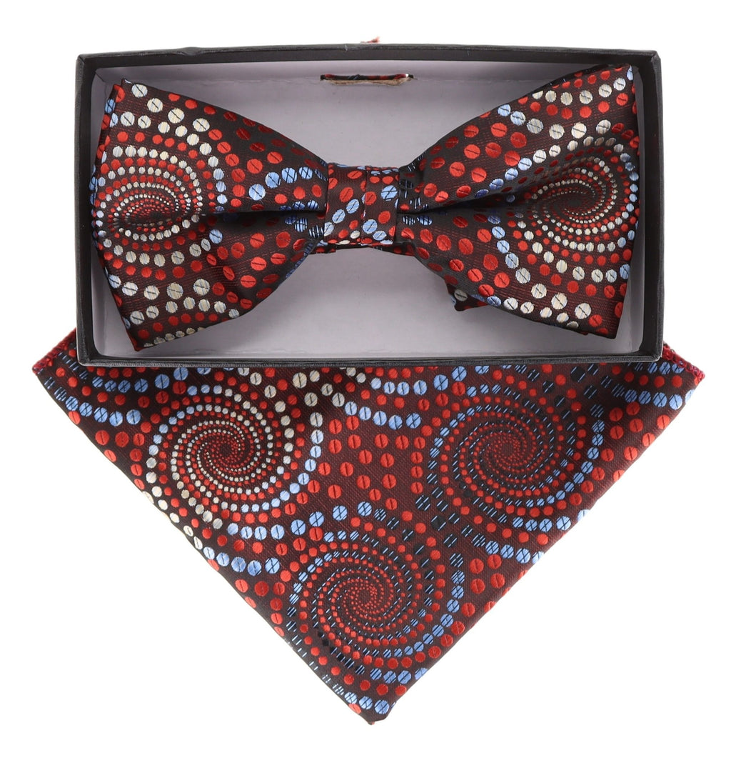 Vittorio Farina Men's Geometric Design Satin Bow Tie & Pocket Square in Gift Box