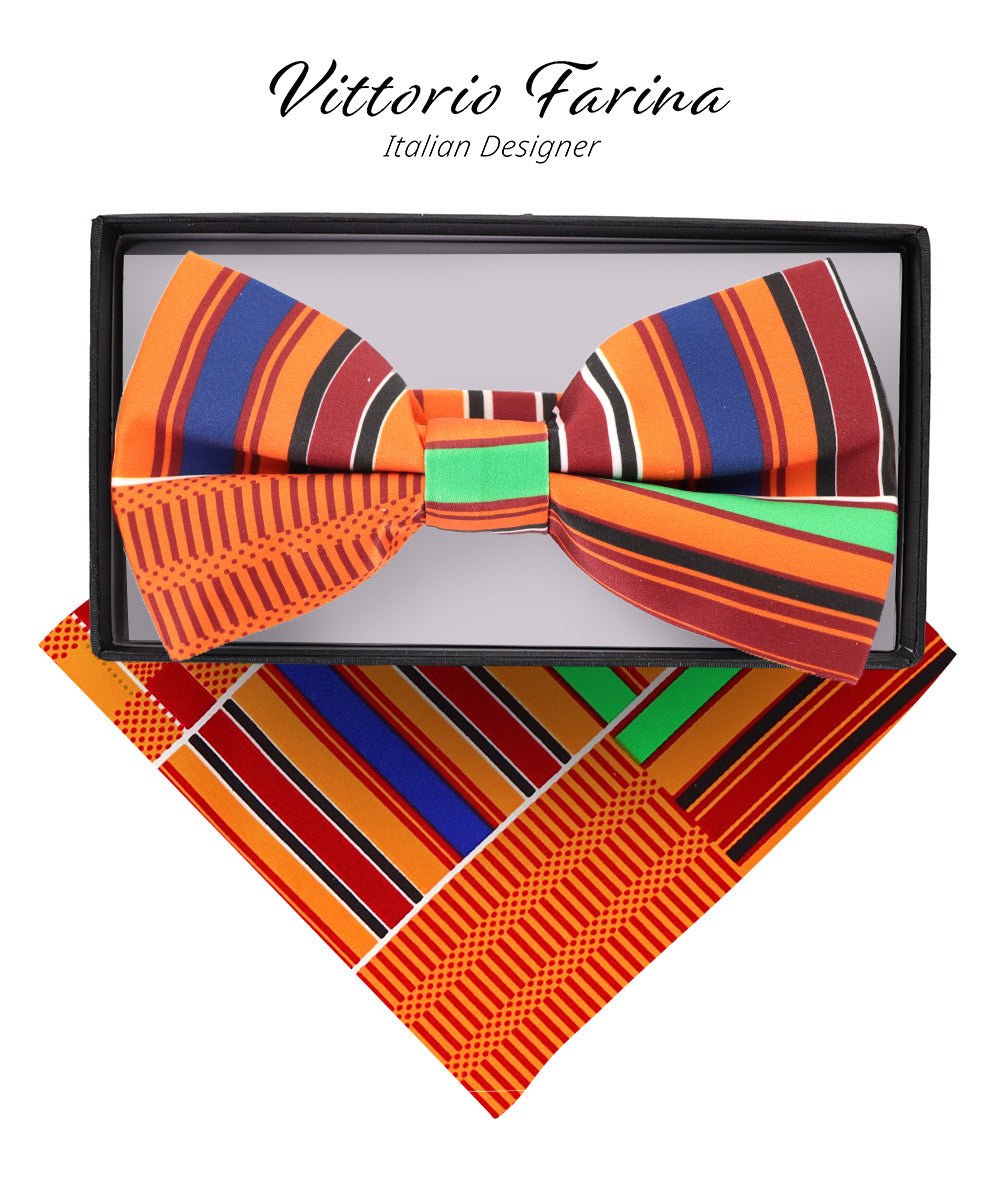 Vittorio Farina Men's Kente Satin Bow Tie & Pocket Square in Gift Box