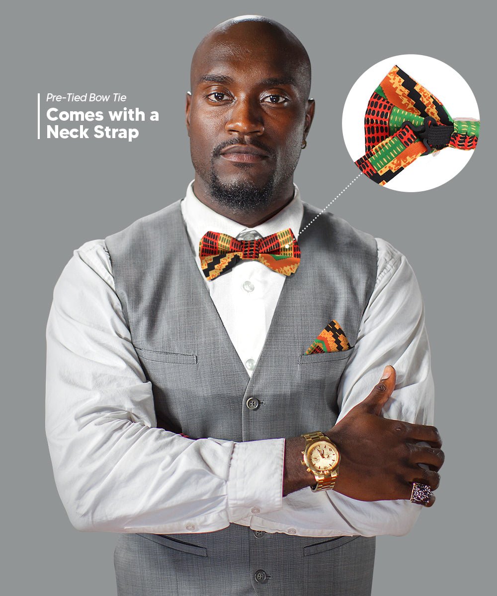 Vittorio Farina Men's Kente Satin Bow Tie & Pocket Square in Gift Box