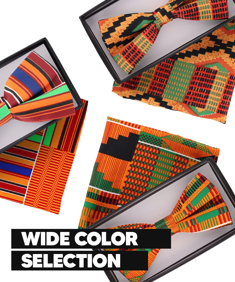 Vittorio Farina Men's Kente Satin Bow Tie & Pocket Square in Gift Box
