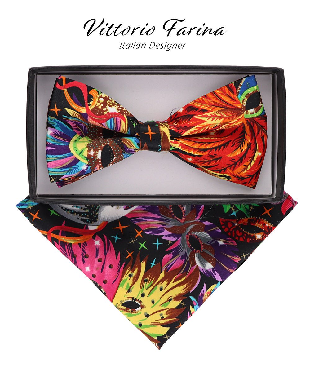 Vittorio Farina Men's Mardi Gras Satin Bow Tie & Pocket Square in Gift Box