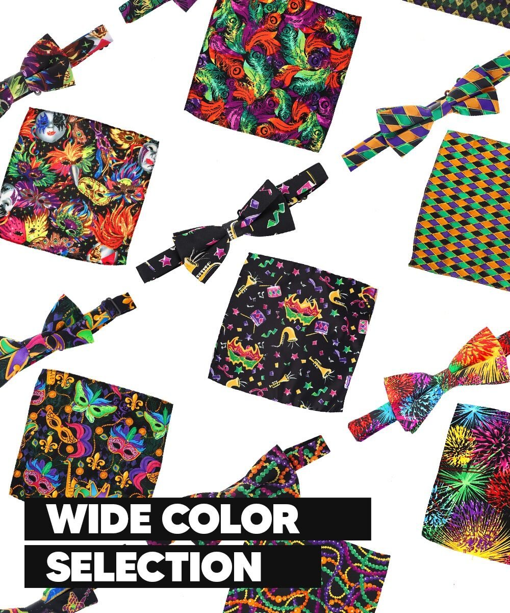 Vittorio Farina Men's Mardi Gras Satin Bow Tie & Pocket Square in Gift Box