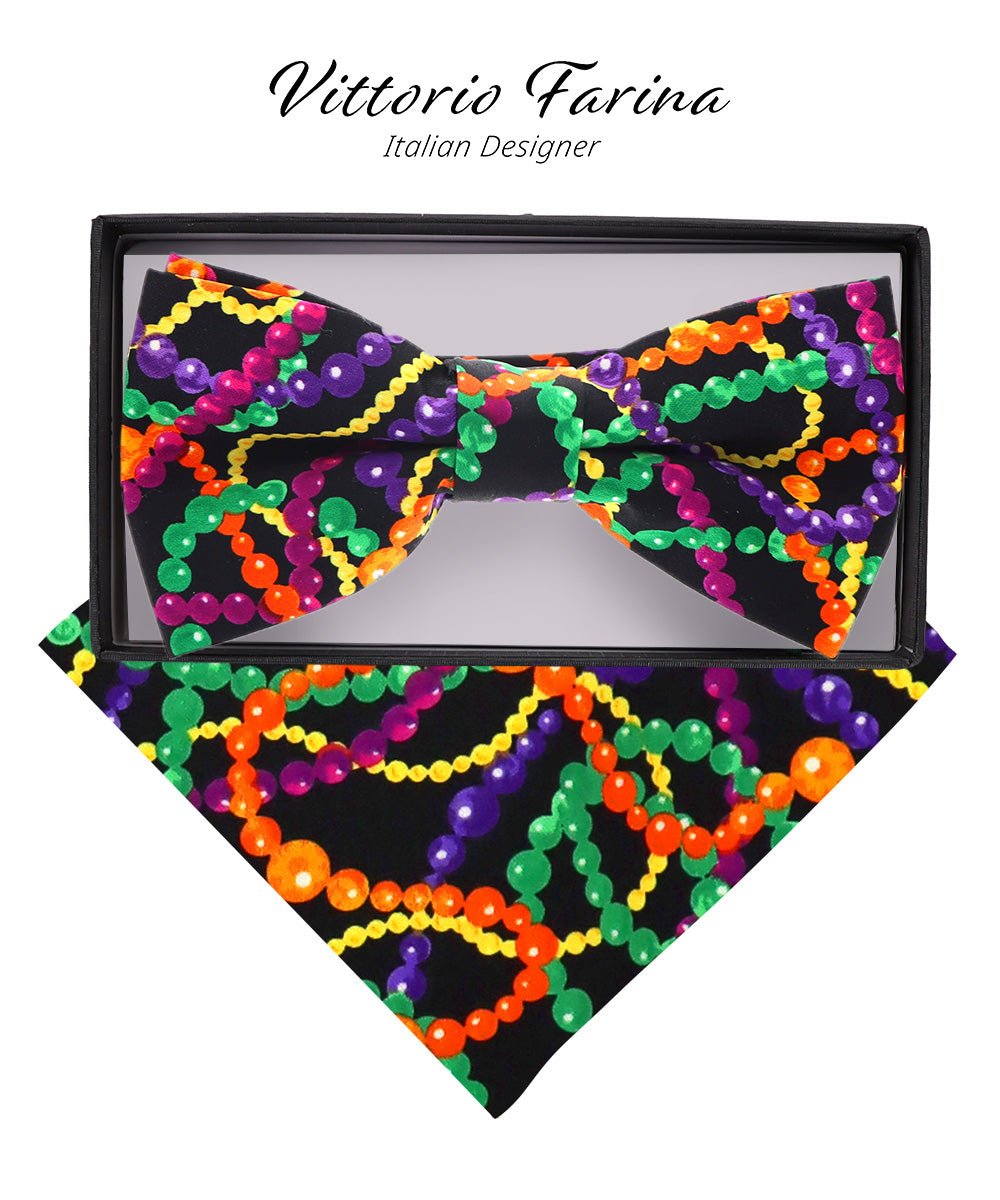 Vittorio Farina Men's Mardi Gras Satin Bow Tie & Pocket Square in Gift Box