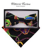 Vittorio Farina Men's Mardi Gras Satin Bow Tie & Pocket Square in Gift Box