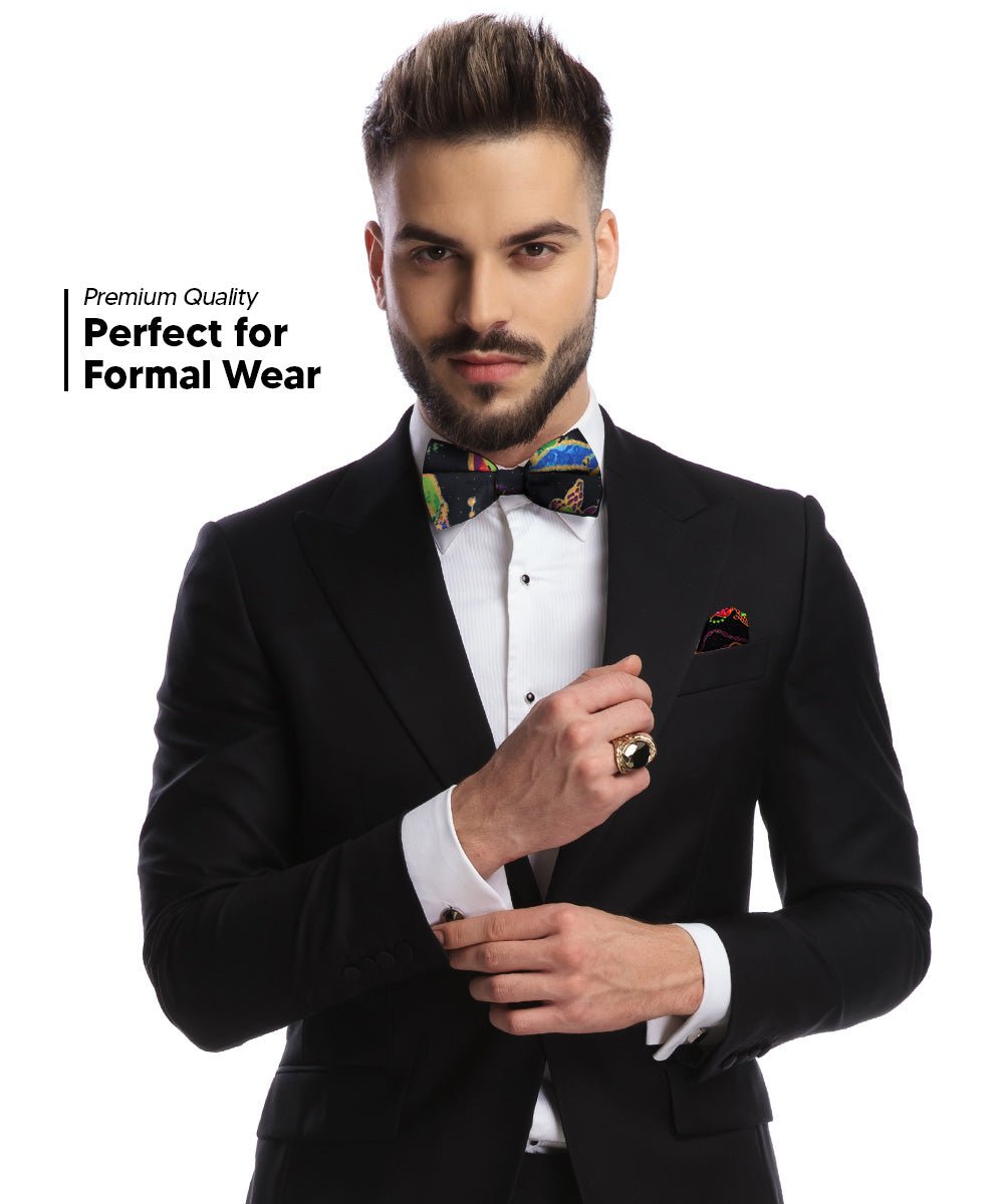 Vittorio Farina Men's Mardi Gras Satin Bow Tie & Pocket Square in Gift Box