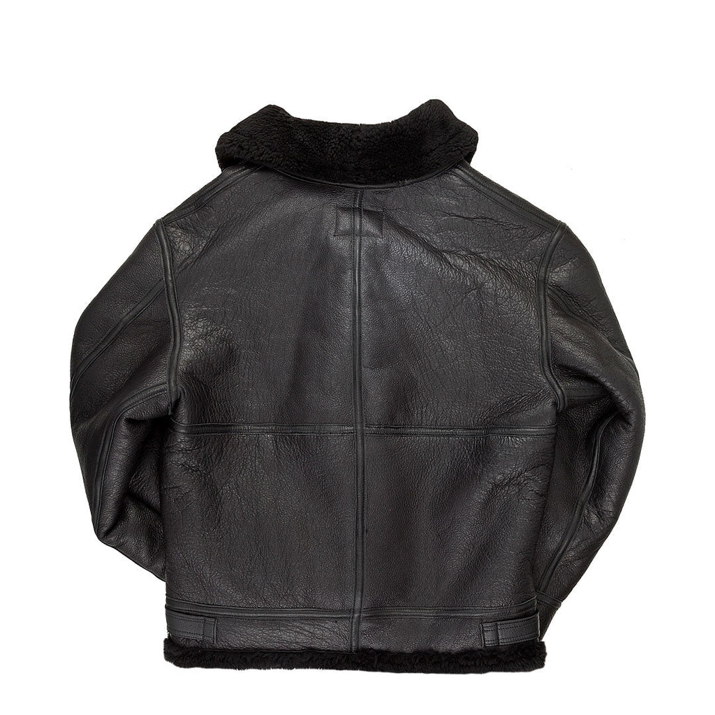 All Black B-3 Hooded Sheepskin Bomber Jacket Z203615B
