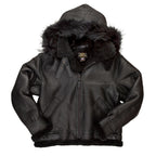 All Black B-3 Hooded Sheepskin Bomber Jacket Z203615B