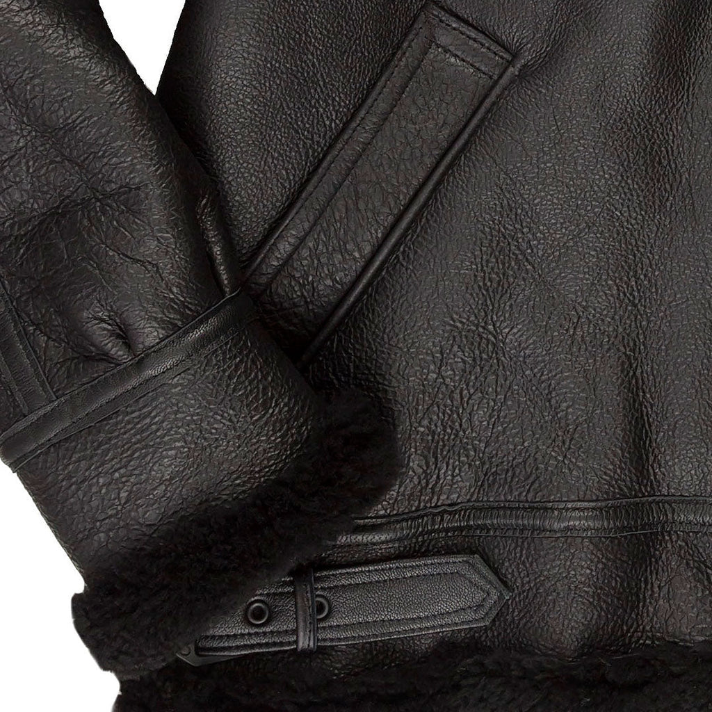 All Black B-3 Hooded Sheepskin Bomber Jacket Z203615B
