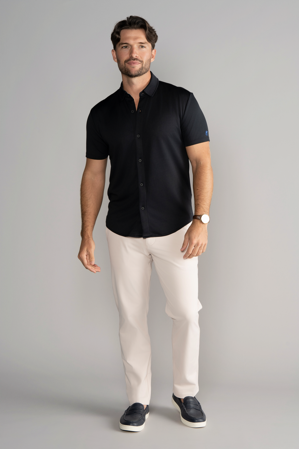 Short Sleeve Button Down Polo Solid // Black