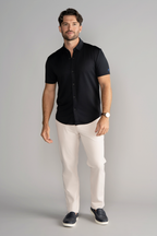 Short Sleeve Button Down Polo Solid // Black