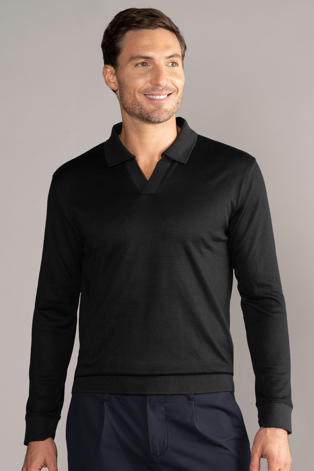 Long Sleeve Sweater Polo Solid // Black