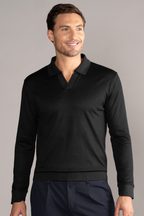 Long Sleeve Sweater Polo Solid // Black