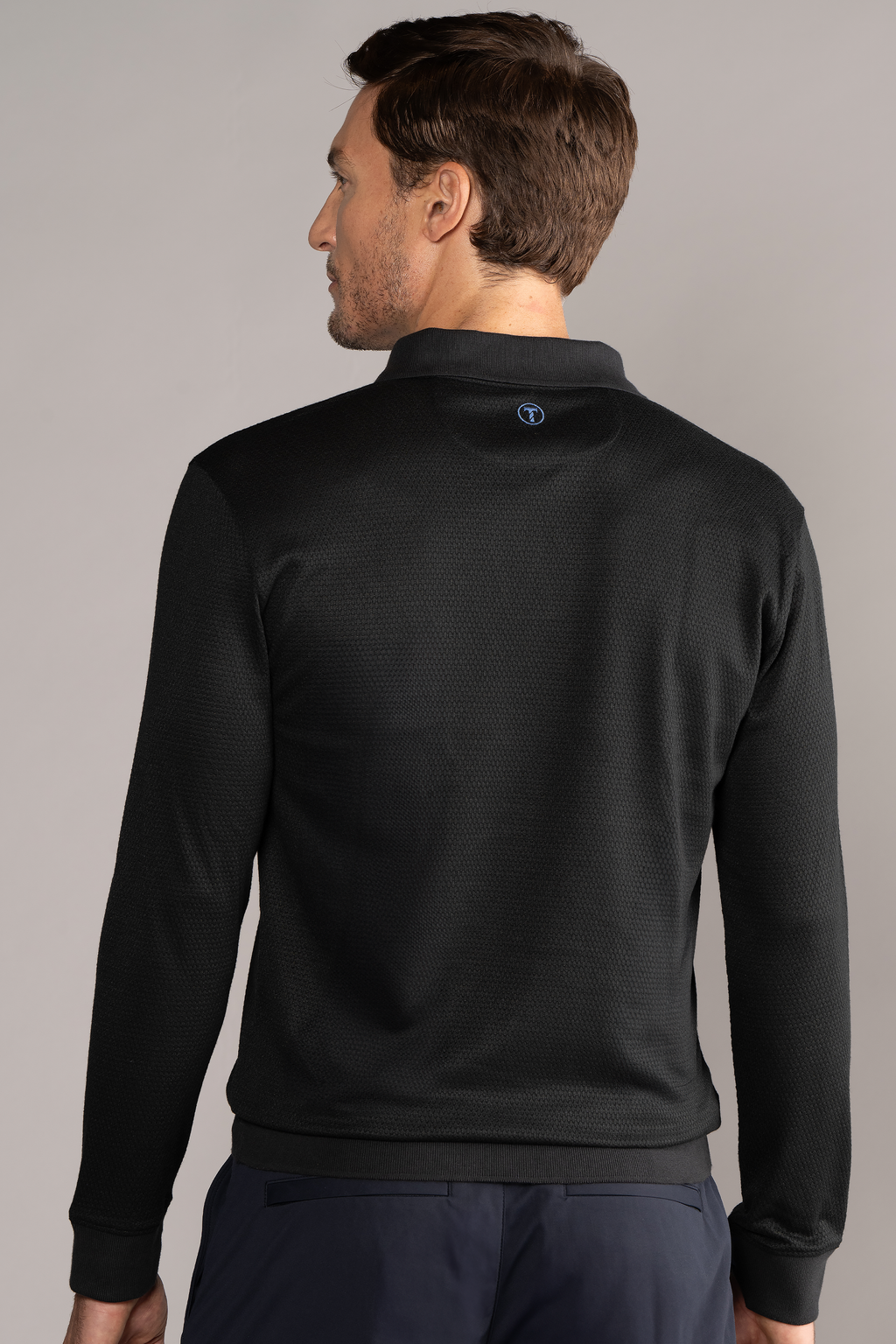 Long Sleeve Sweater Polo Solid // Black