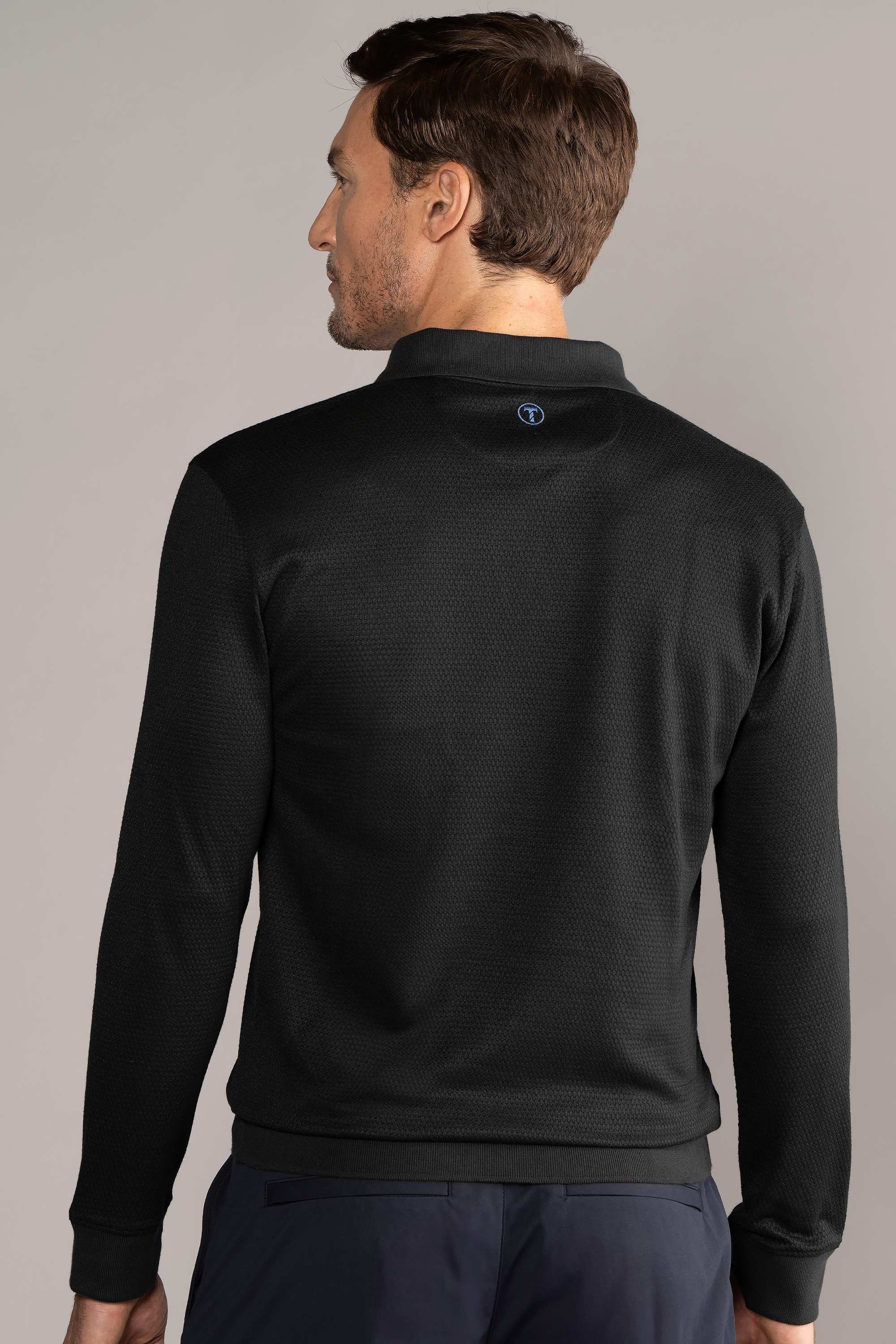 Long Sleeve Sweater Polo Solid // Black
