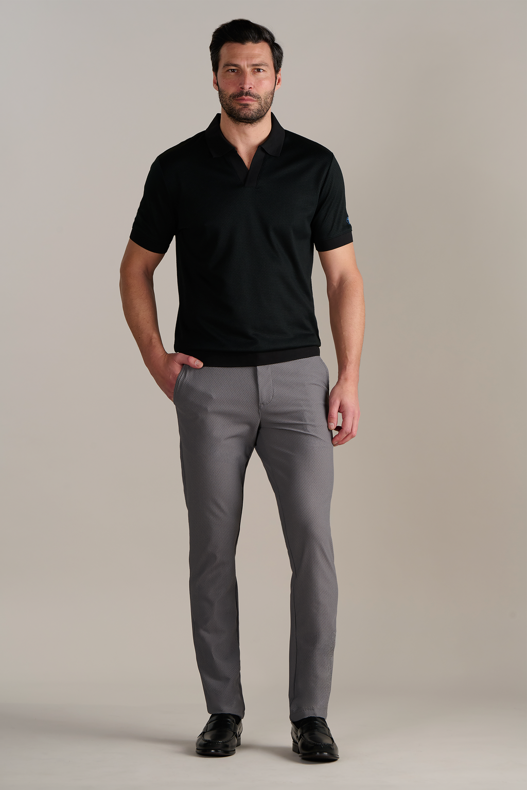 Short Sleeve Sweater Polo Solid // Black