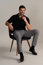 Short Sleeve Sweater Polo Solid // Black