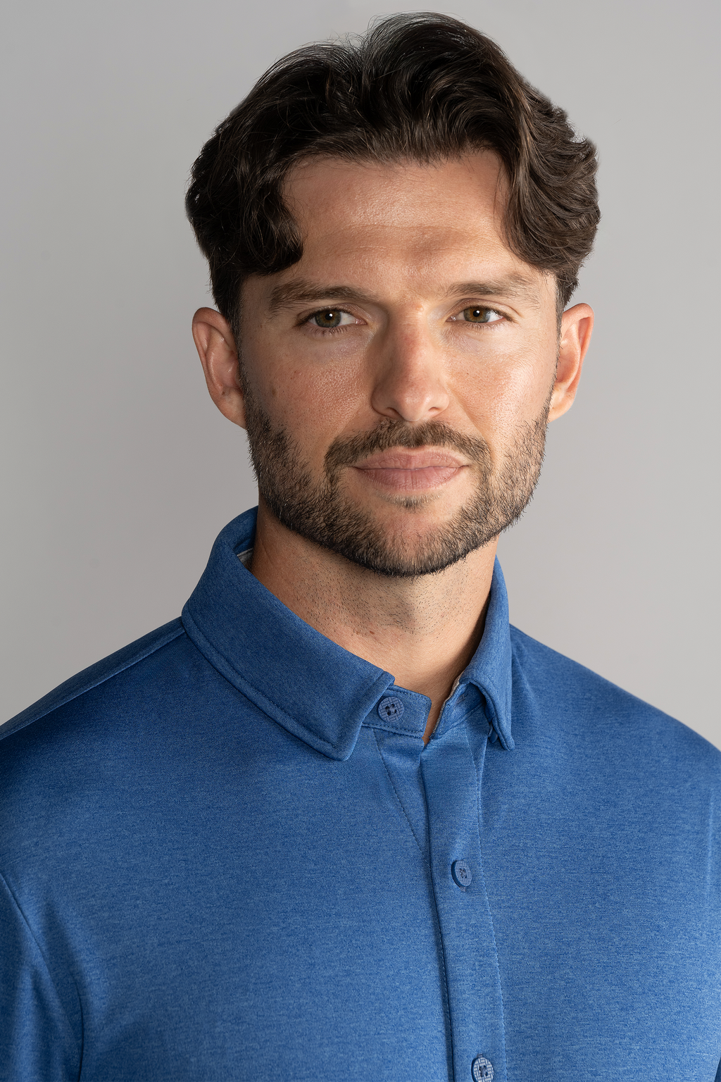 Long Sleeve Button Down Polo Solid // Blue