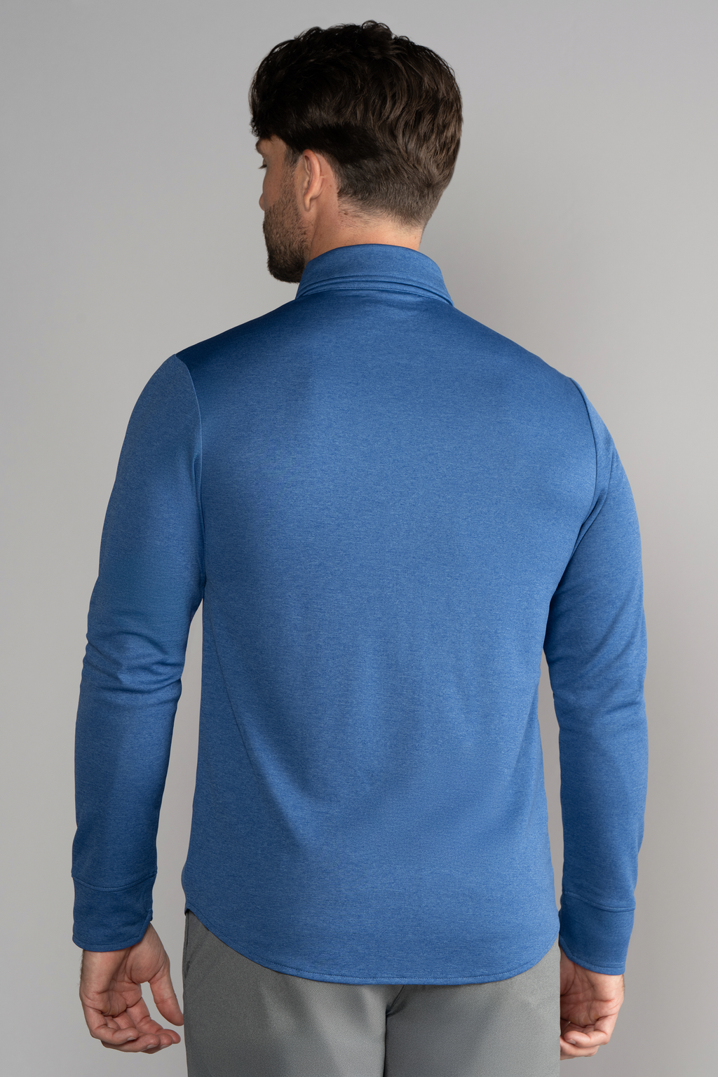 Long Sleeve Button Down Polo Solid // Blue