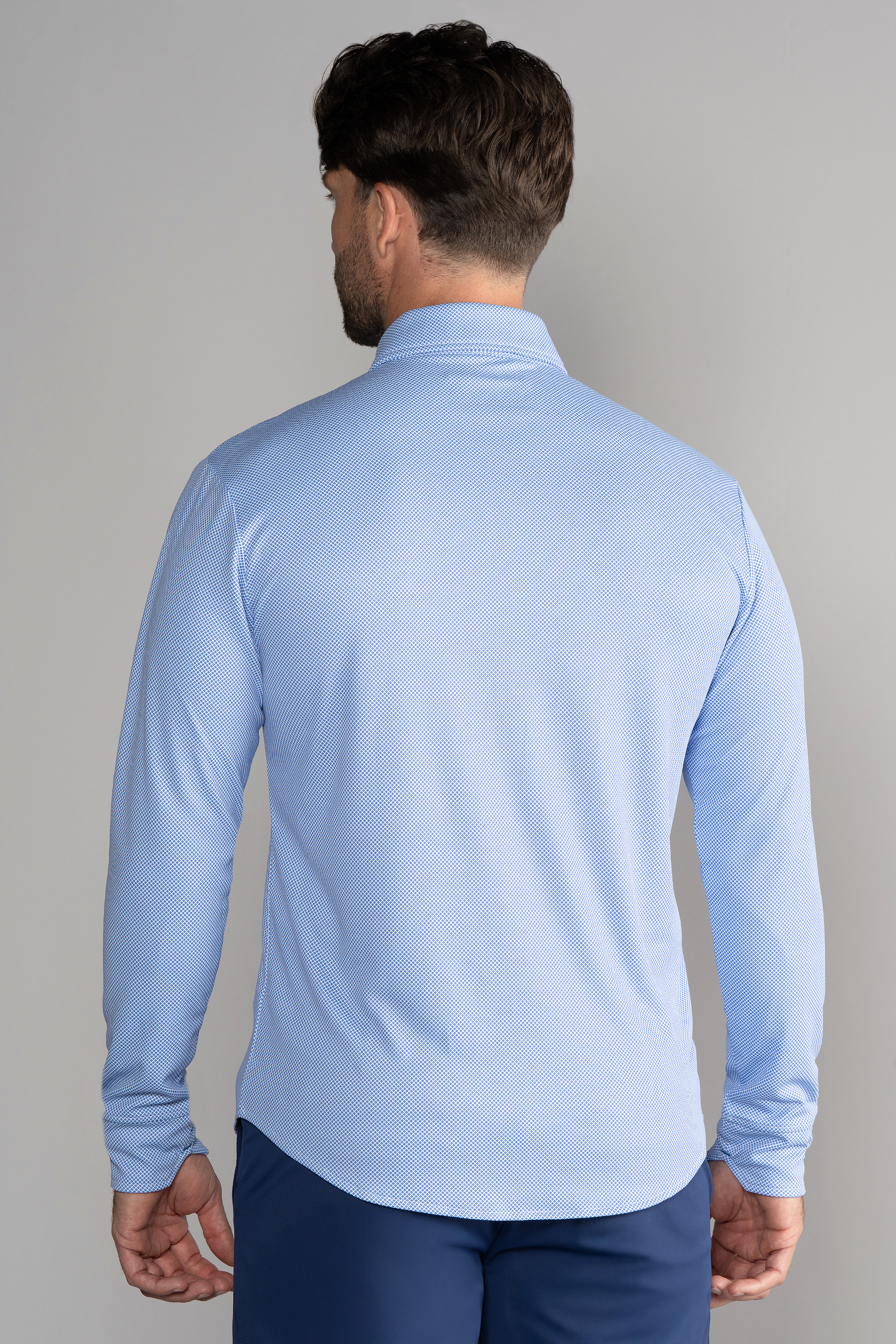 Long Sleeve Button Down Polo Dot // Blue Diamond