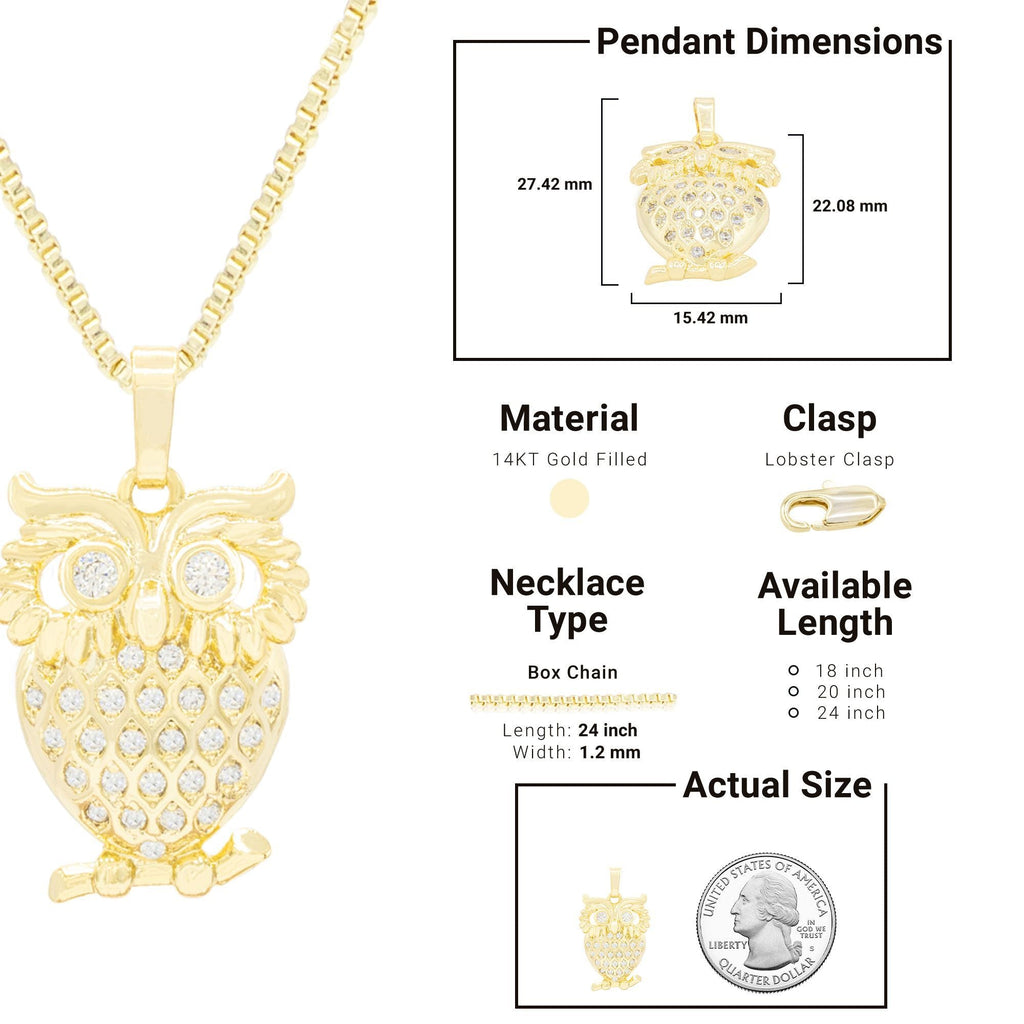 Owl Cubic Zirconia Pendant With Necklace Set 14K Gold Filled