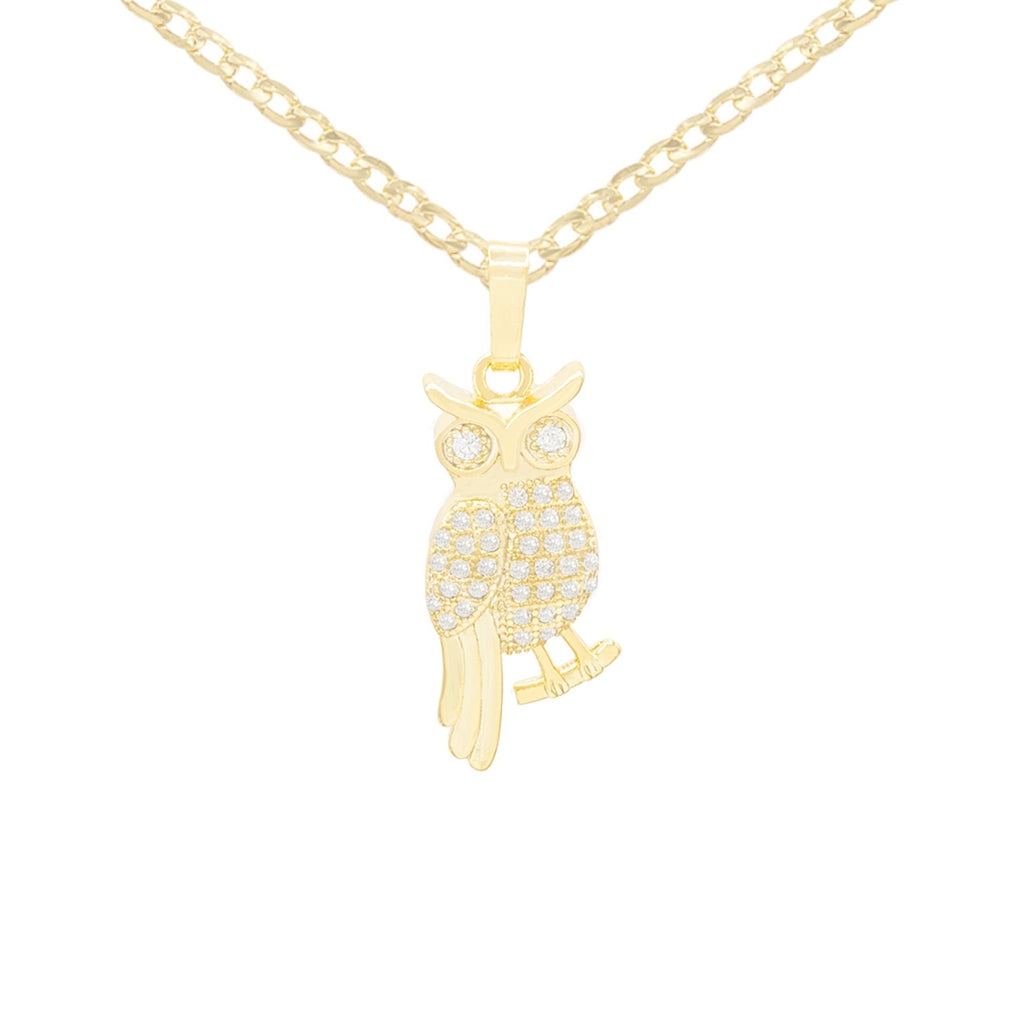 Smart Owl Cubic Zirconia Pendant With Necklace Set 14K Gold Filled