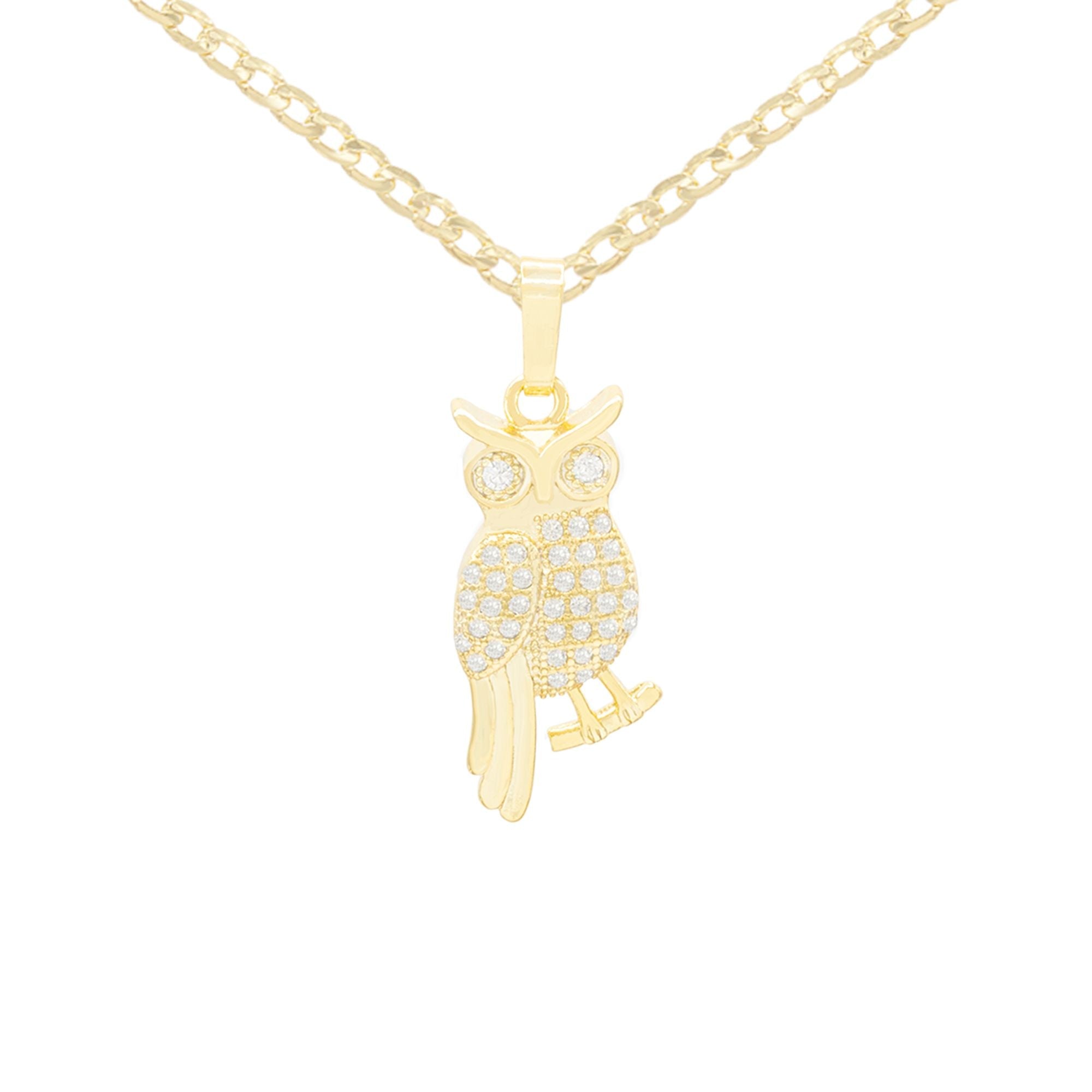 Smart Owl Cubic Zirconia Pendant With Necklace Set 14K Gold Filled