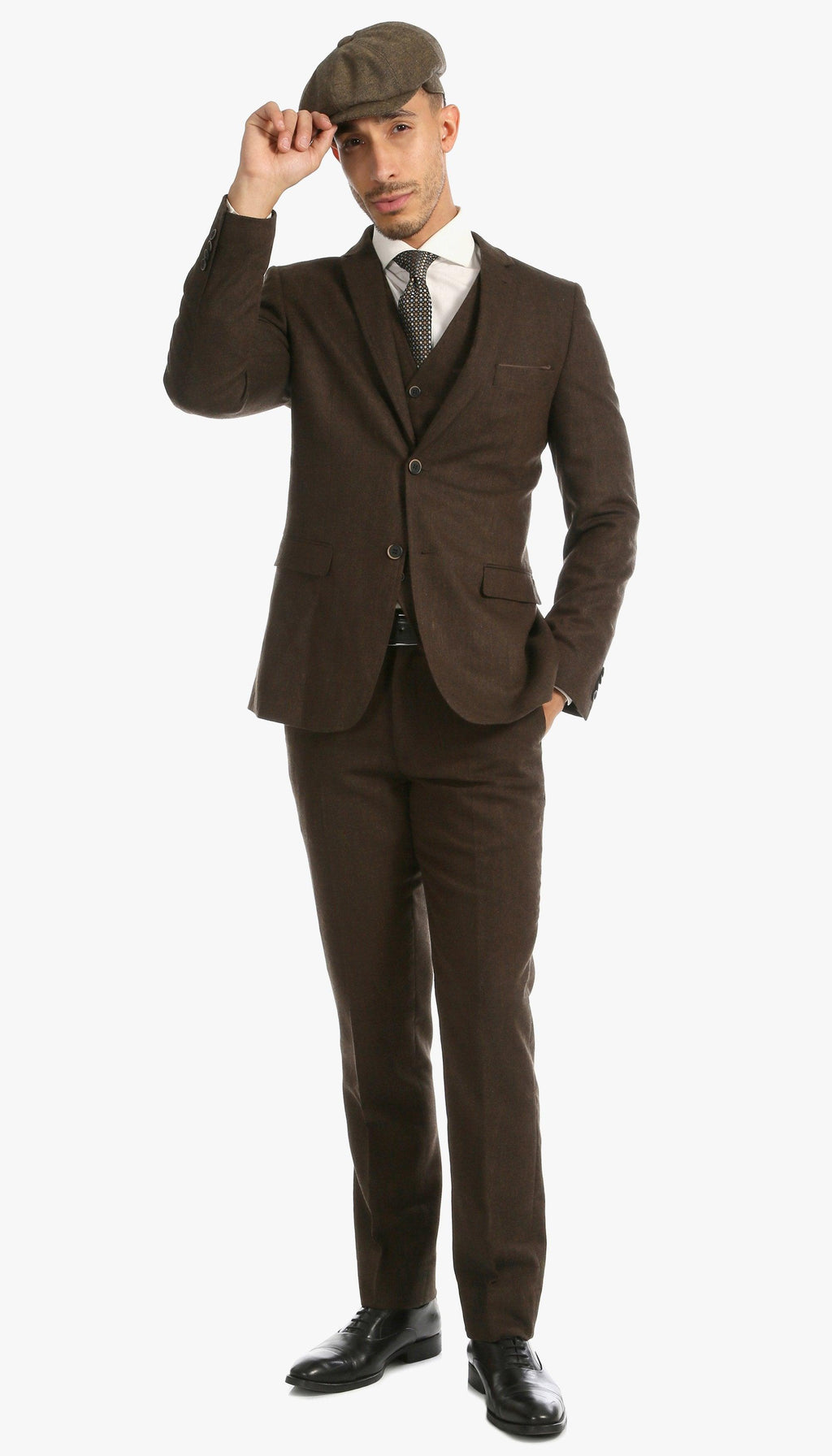 Bradford Cognac Slim Fit 3 Piece Tweed Suit Notch