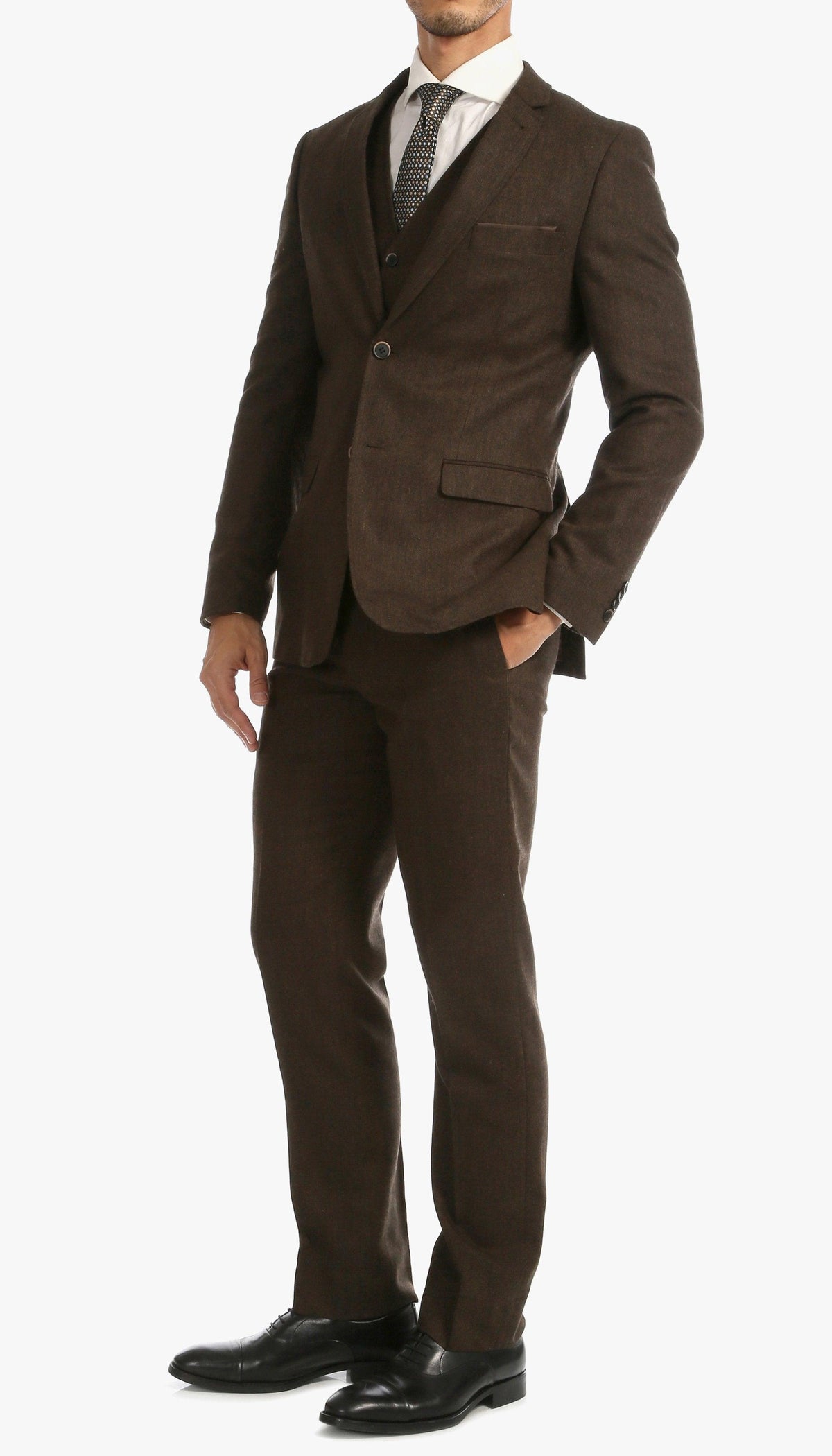 Bradford Cognac Slim Fit 3 Piece Tweed Suit Notch