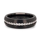 TSAR Black Tungsten Carbide Ring, Domed Brushed Finish with White Sapphires – 8mm