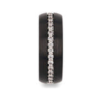 TSAR Black Tungsten Carbide Ring, Domed Brushed Finish with White Sapphires – 8mm