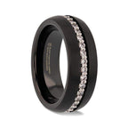 TSAR Black Tungsten Carbide Ring, Domed Brushed Finish with White Sapphires – 8mm