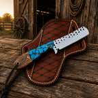 Bull Cutter Knife – Rasp Steel Blade Turquoise Handle