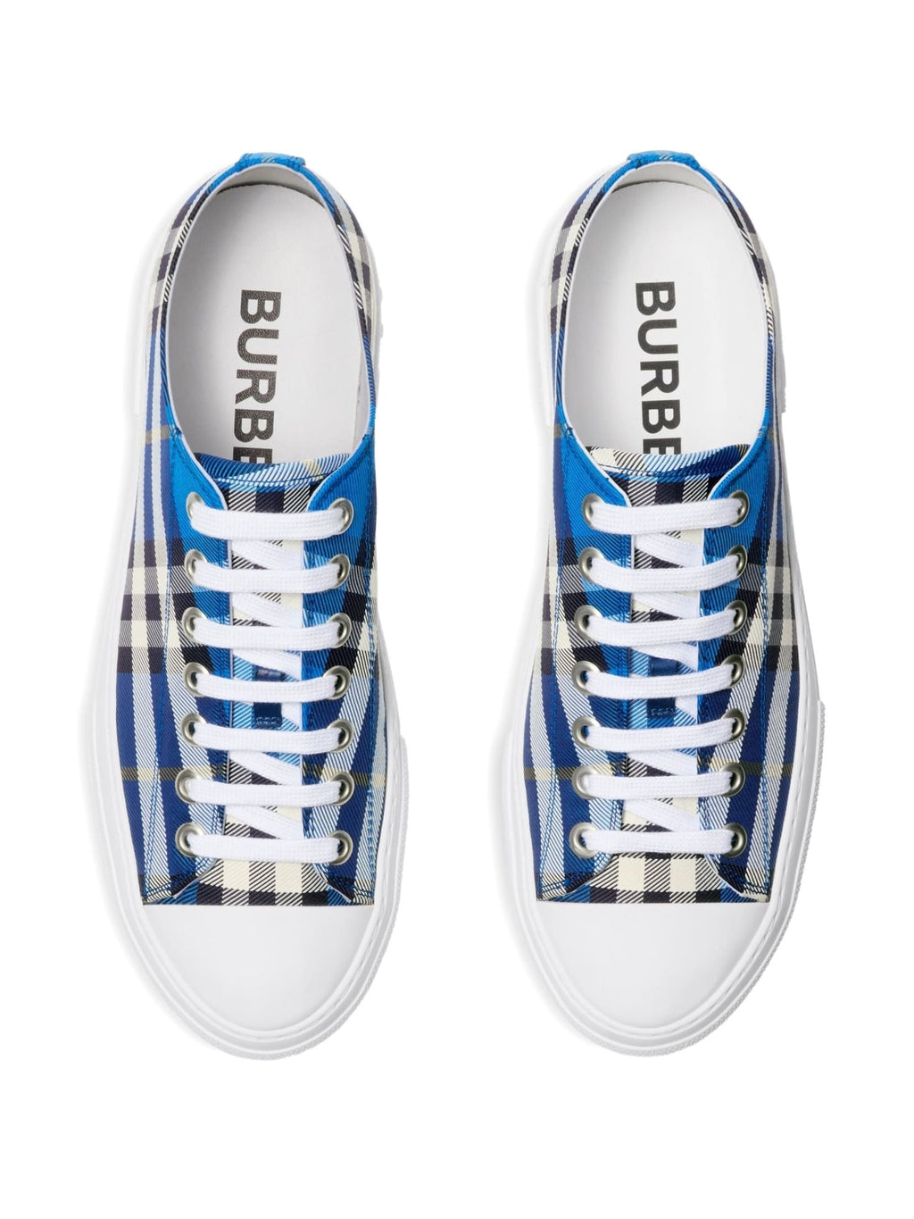 BURBERRY Stylish Cotton Sneakers with Blue Check Pattern for Men