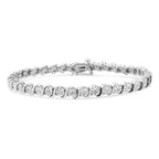 14K Rose Gold Plated .925 Sterling Silver 1/10 Cttw Diamond Round Miracle Plate and "S" Link Tennis Bracelet (I-J Color, I2- I3 Clarity) - 7"