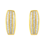 10K Yellow Gold 3/4 Cttw Pave and Channel Set Diamond Triple Row Modern Hoop Earrings (I-J Color, I2-I3 Clarity)