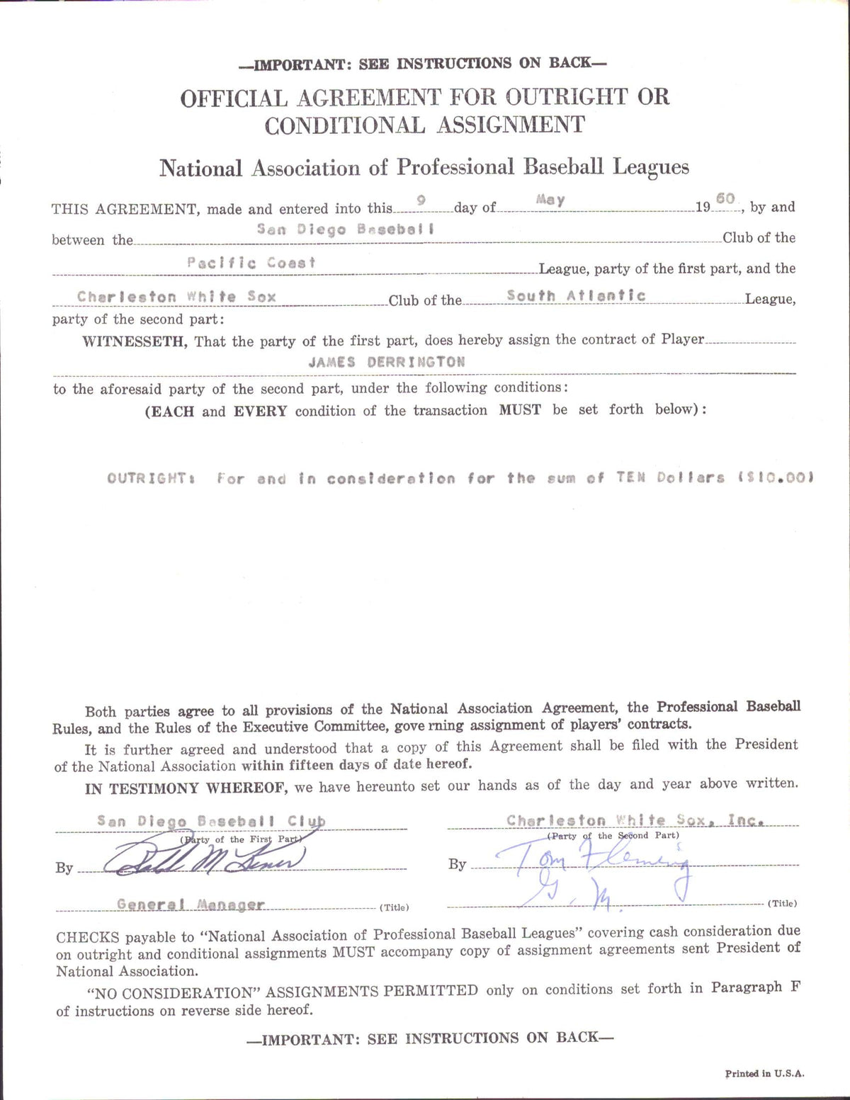 Jim Derrington Chicago White Sox Signed Personal Letter to GM Ralph Kiner 151584