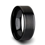 OLIVIA Women’s Flat Black Ceramic Ring with Brushed Center and Polished Edges - 4mm