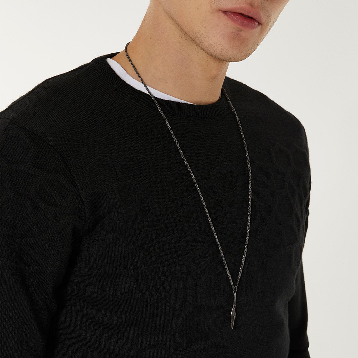 Wool Blend Textured Crewneck Sweater // Black
